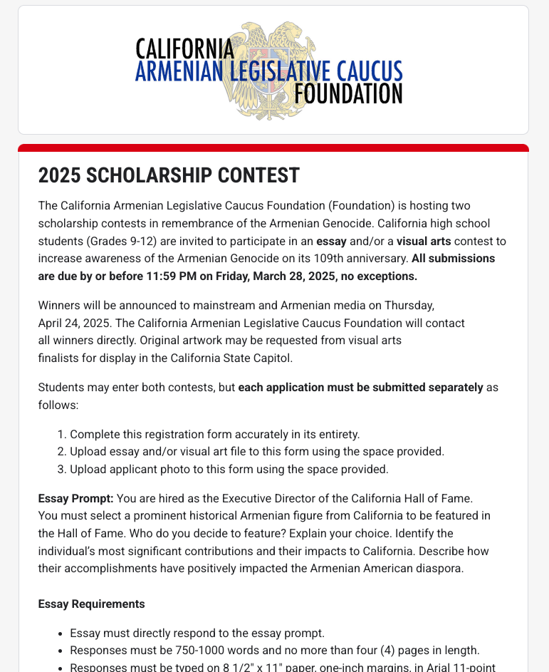 Scholarship Opportunity for 9th-12th Grade Students