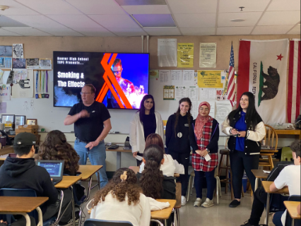 Hoover HS TUPE students present to Toll MS students on the dangers of smoking on 5/29/24.