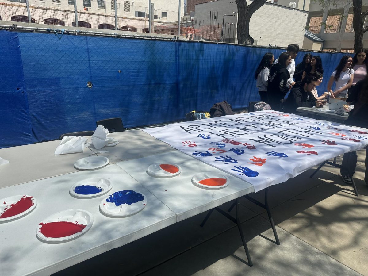  A picture of the poster with students' hand prints made by the Armenian Club